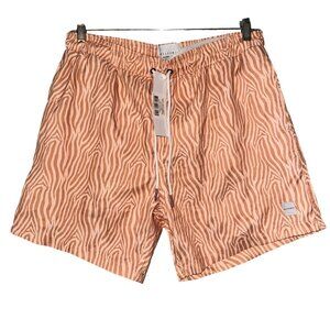 Allfenix Peach Zebra Cabana Swim Shorts With Mesh Lining & Adjustable Drawstring